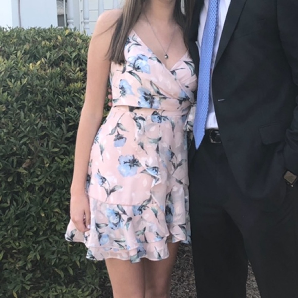 American Threads Pink Floral Wrap Mini Dress